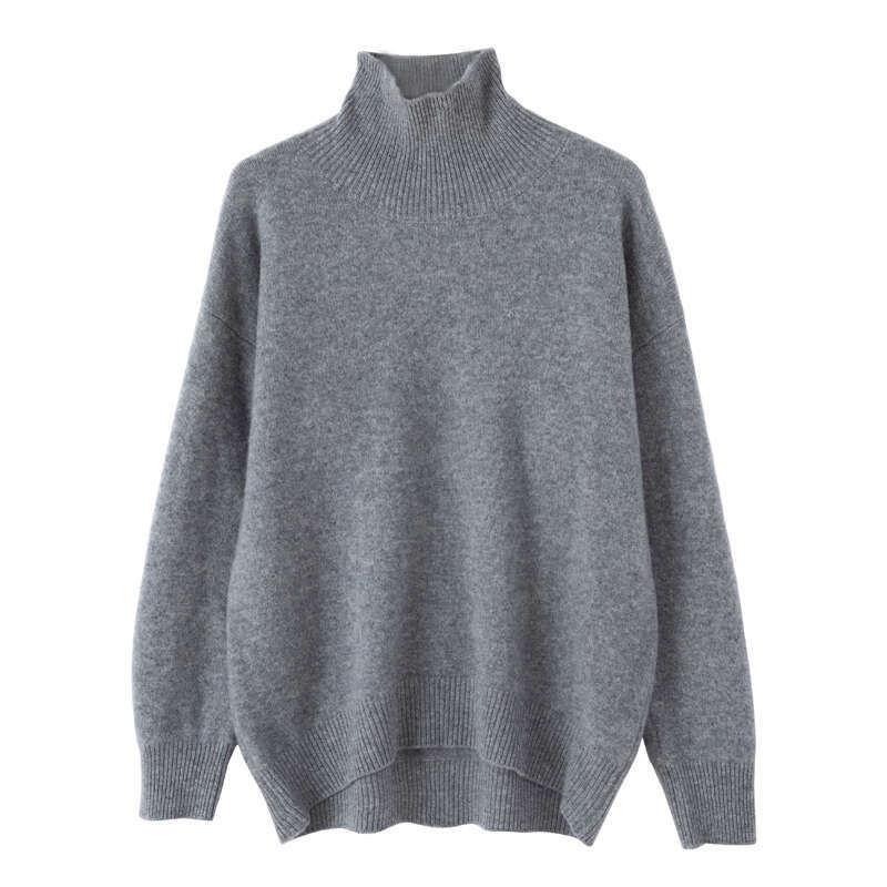 2023 Autumn/Winter New Cashmere Women's 100% Pure Wool Turtleneck Thicken Knit Pullover Loose Large Size Sweater Female