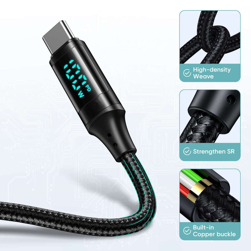USB Digital Display Fast Charging 100W PD to Type C Cable For Xiaomi HUAWEI book iPad Samsung