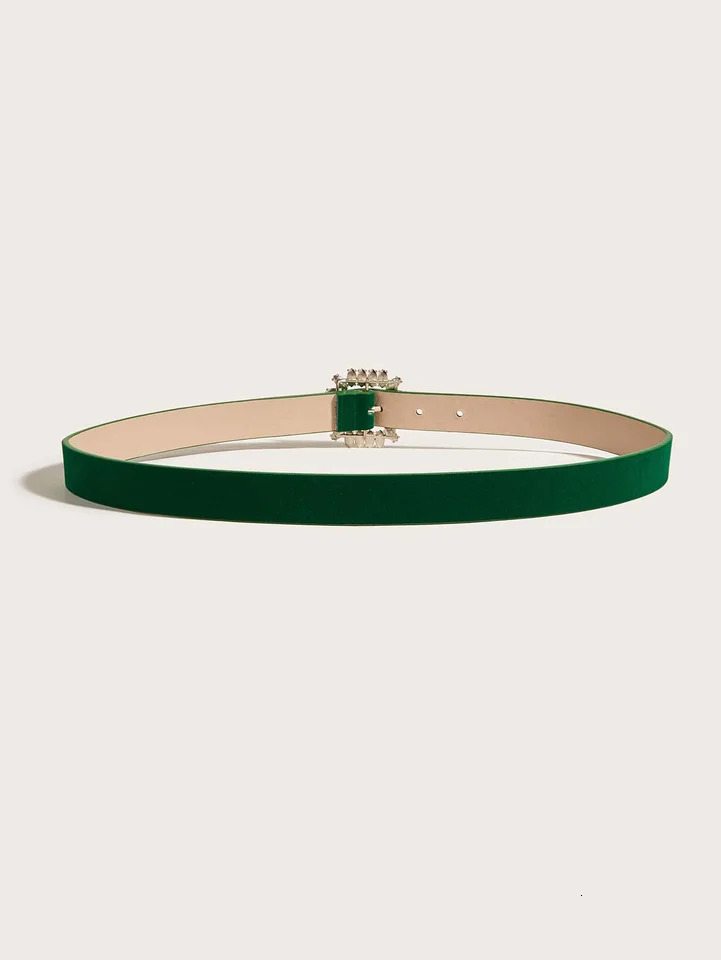 1 PCs Four Seasons Ladies Y2K Crystal Square Buckle PU with Velvet Solid Color Elegant Dress Belt 241016