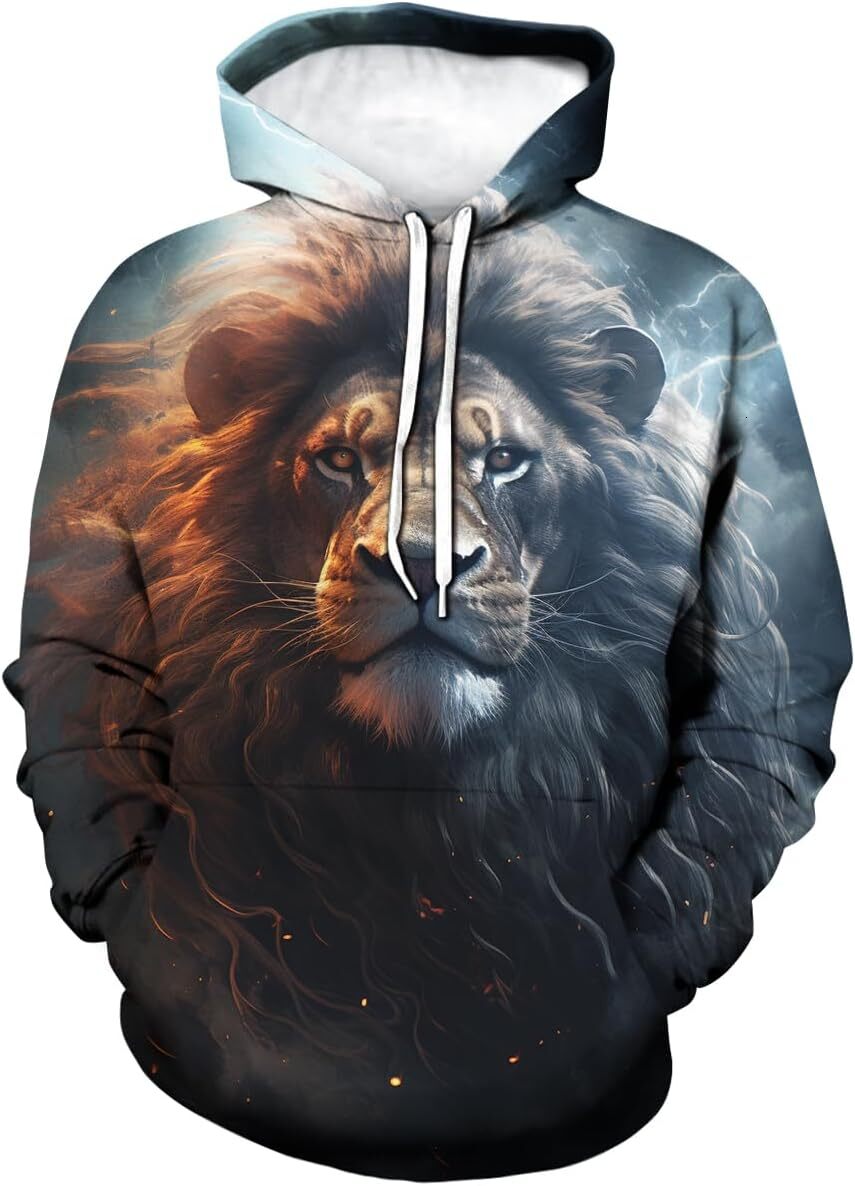 Hoodie for Mens Womens Unisex Funny Lion Hoodies 3D Novelty Animal Pattern Printed Long Sleeve Pullover Hoodie Graphic Hoodies sweatshirt Fashionable