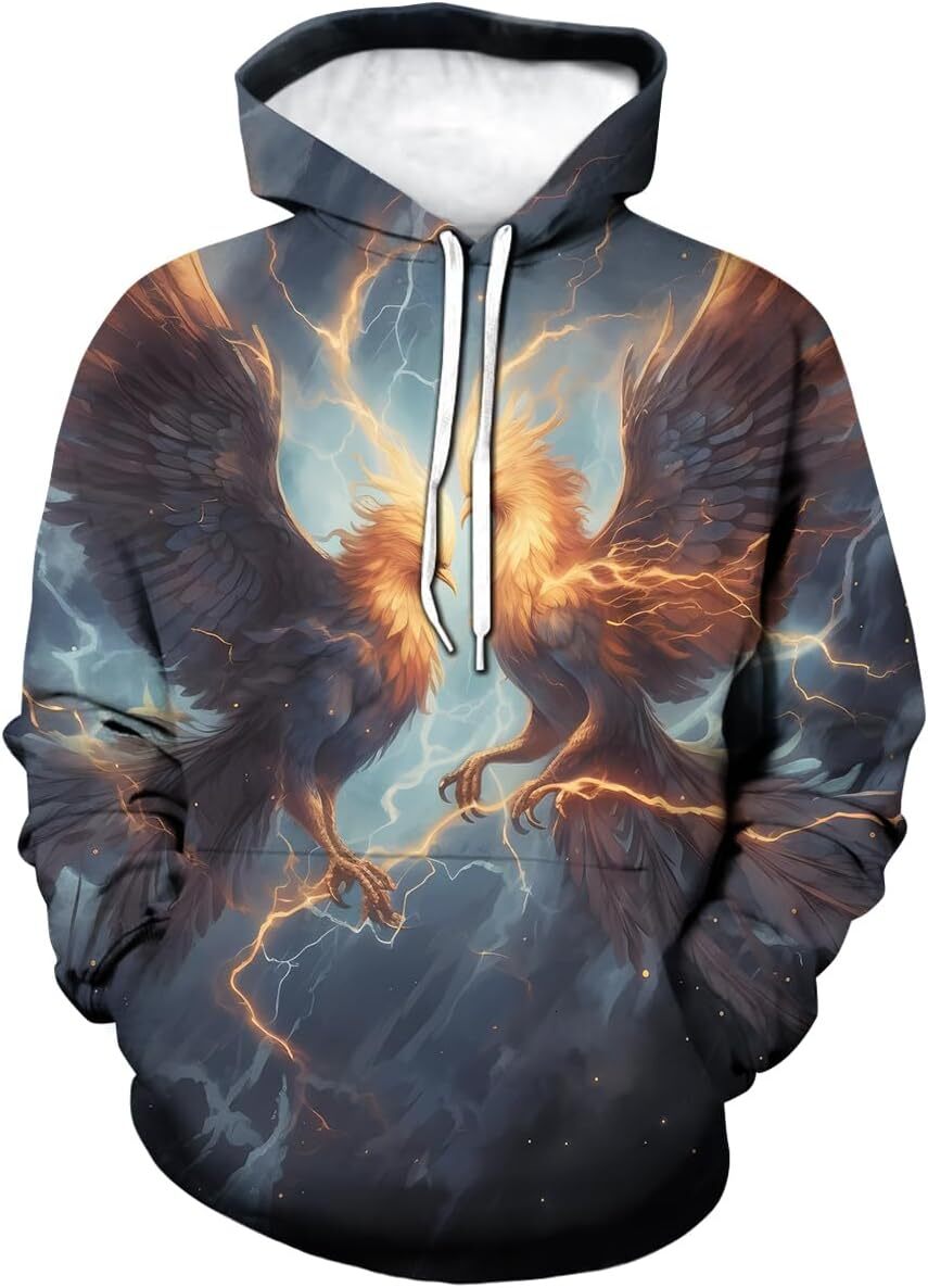 Hoodie for Mens Womens Phoenix Firebird Mythology Pullover Hoodies Mens Novelty Pattern Hooded Graphic Hoodies sweatshirt Pullover Long Sleeve
