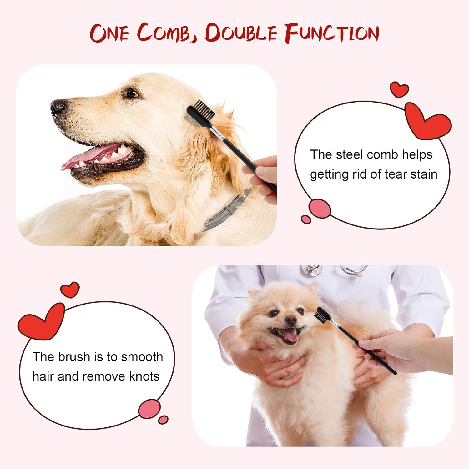 Pets Grooming Comb Kit for Small Dogs Puppies For Tear Stain Remover 2-in-1 with Round Teeth to Remove Knots Crust Mucus Free shipping