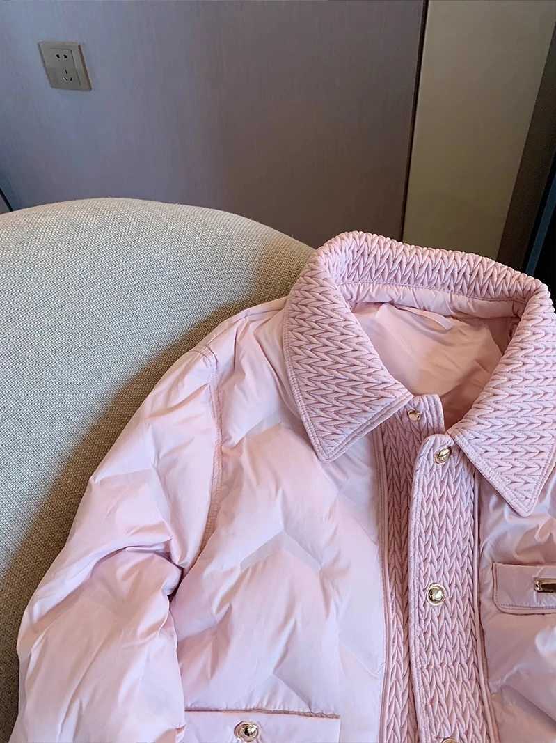 Fashion Pink Collar Womens Cotton Apron Jacket Winter Thick Warm Bedding Coat Womens Single Chest Coat M241011