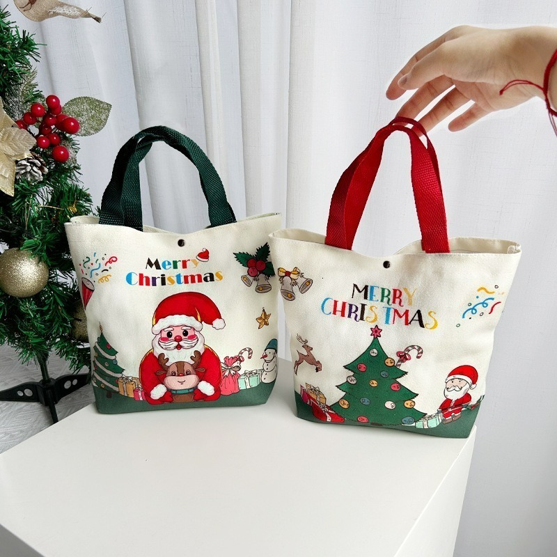 2025 Gift gift canvas cloth bag cartoon Santa Bag Claus apple safe fruit tote bag