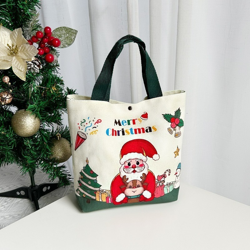 2025 Gift gift canvas cloth bag cartoon Santa Bag Claus apple safe fruit tote bag