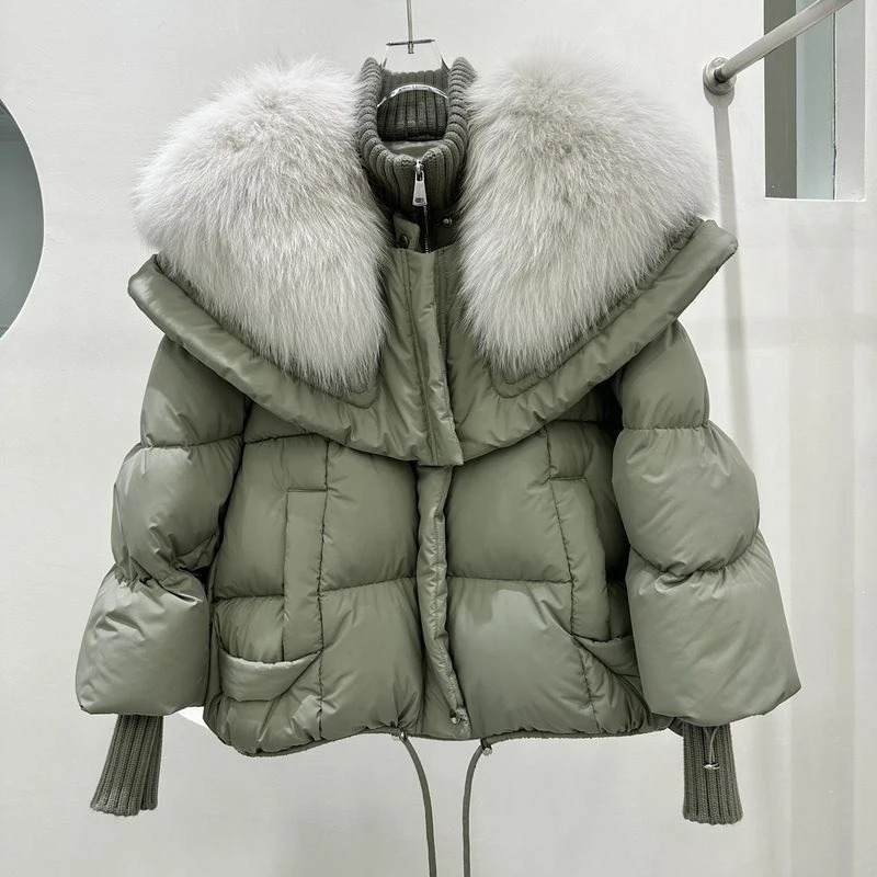Winter Down Cotton Fur Collar Parka Womens Thick Warm Jacket Puffer with Faux Removable 241008