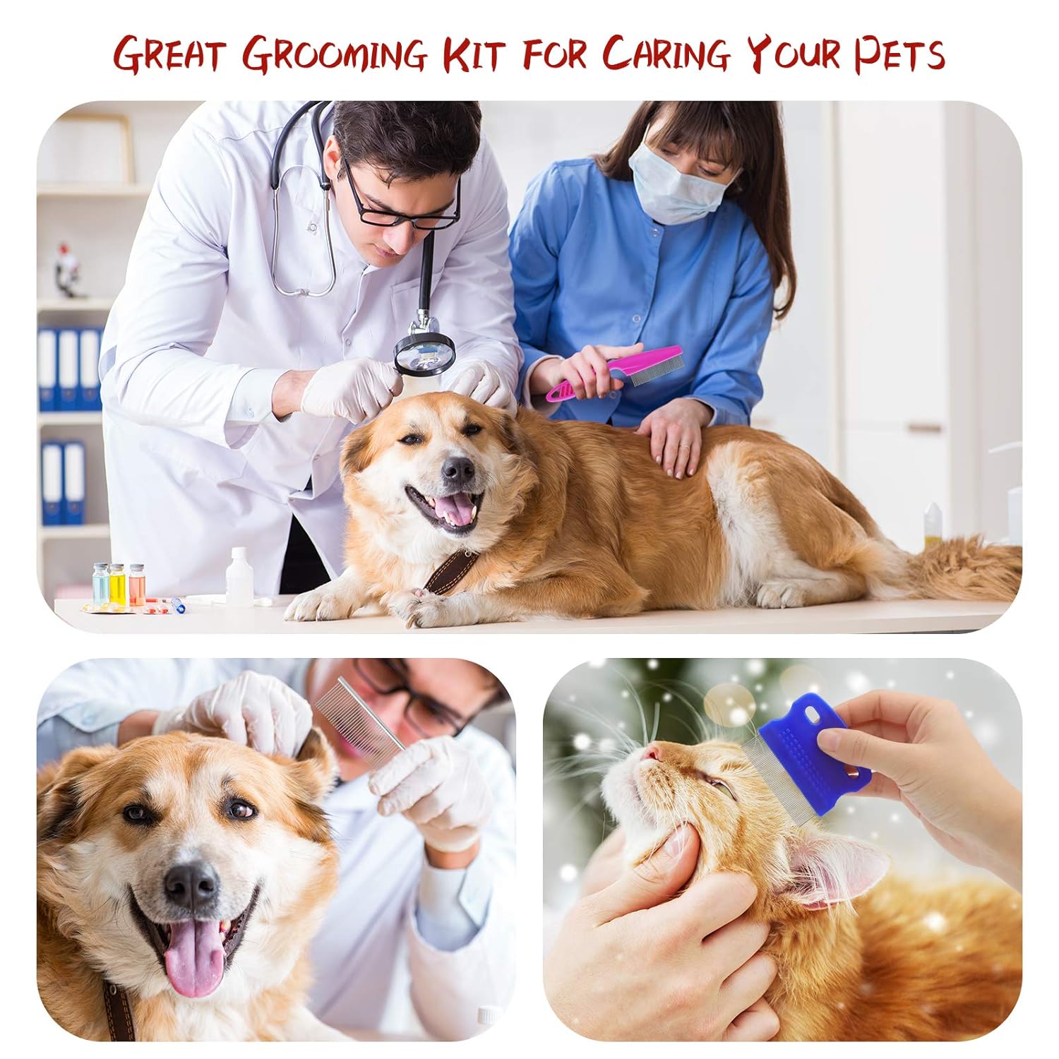 Pets Grooming Comb Kit for Small Dogs Puppies For Tear Stain Remover 2-in-1 with Round Teeth to Remove Knots Crust Mucus Free shipping
