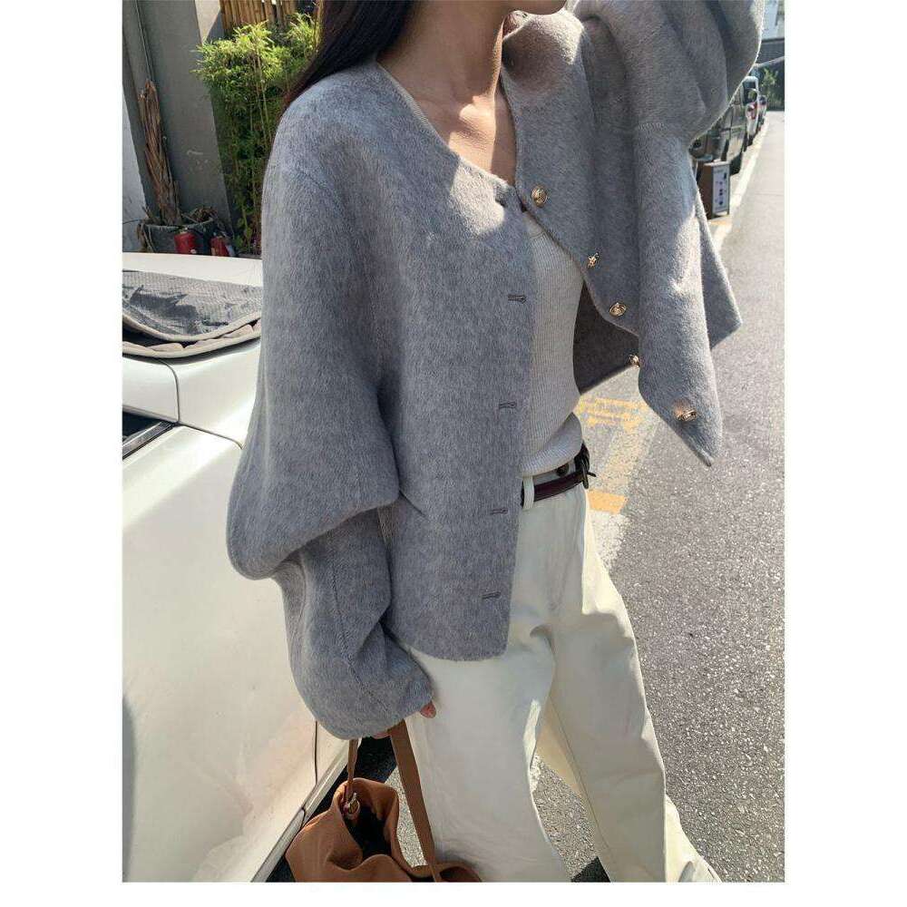 Short Woolen Jackets 2023 Autumn/Winter Korean-Style Metal Single Breasted Round Neck Loose Rabbit Hair Women Wool Coats
