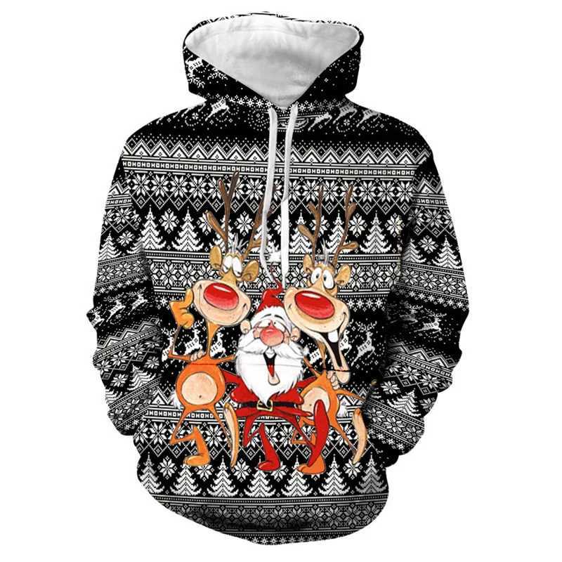 2024 Autumn/Winter Mens Casual Hoodie New Portable Gift for Santa Claus and Deer 3D Printed Christmas Hoodie Y241016