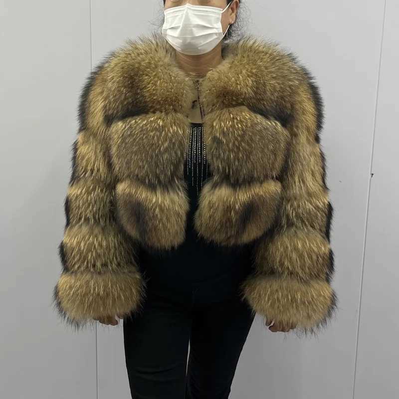 BEIZIRU Real Raccoon Fur Coat Women Winter Long Sleeve Natural Luxury Jackets Thick TopX1