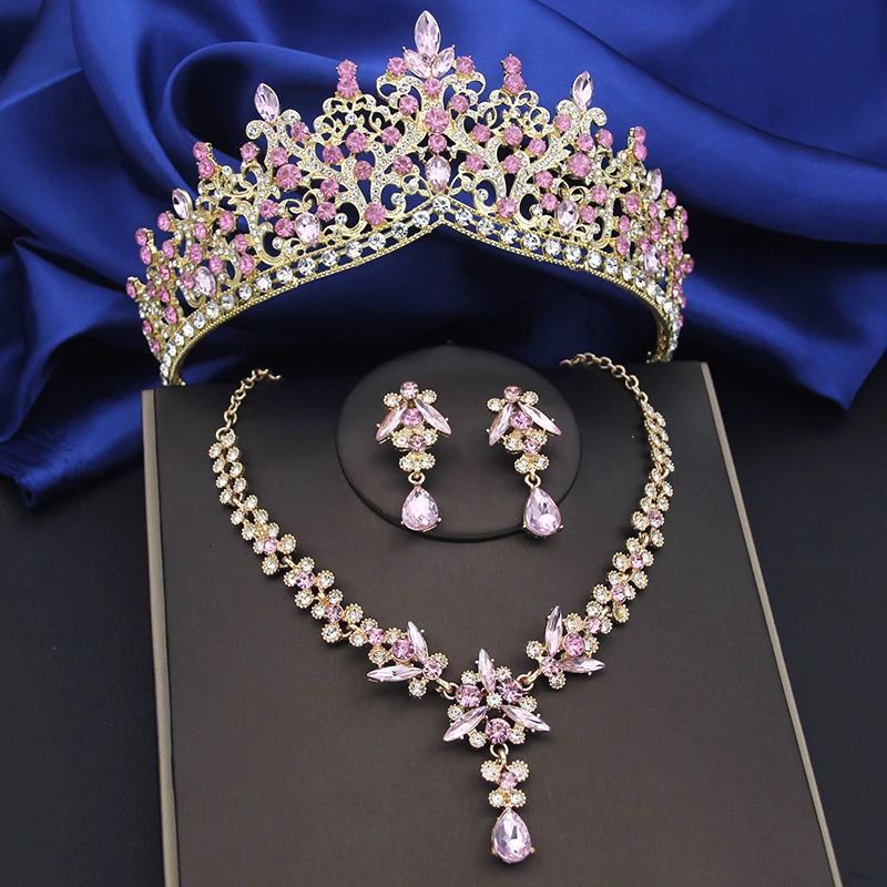Purple Crystal Bridal Jewelry Sets Women Tiaras Bride Necklace Earrings for Wedding Crown Jewelry Set Prom 241016