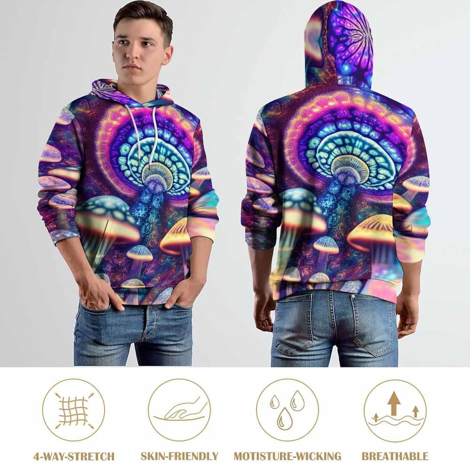 Hoodie for Mens Womens Novelty Retro Mushroom Hoodie 3D Art Casual Camouflage Forest Fungus Hoodies Graphic Hoodies sweatshirt Pullover Long Sleeve co