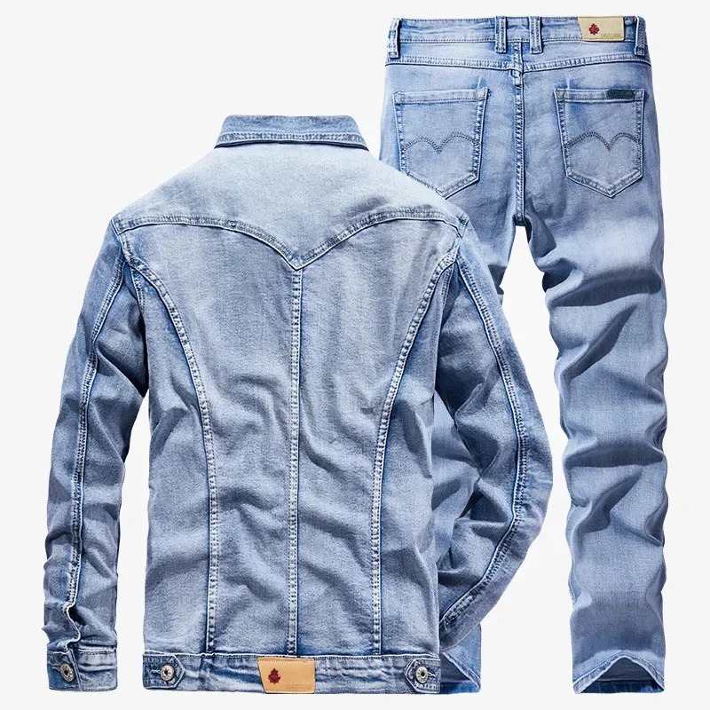 Denim Suit Mens Slim Micro-stretch Two-piece Spring And Autumn Jacket Jeans Suit 241015