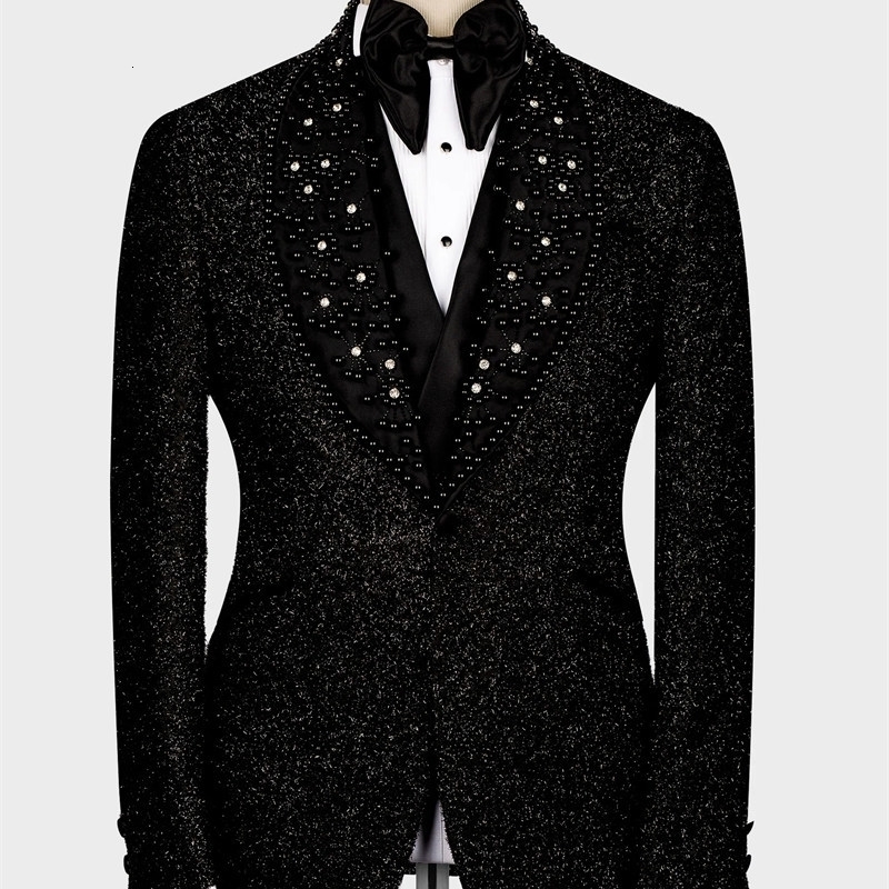 Customized Groom Evening Dress 2 Events Pearl Crystal Mens Jacket 241015