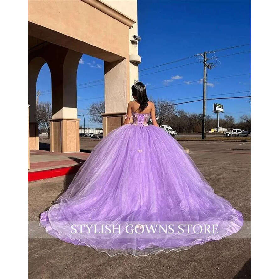 The Princess Purple Off Shoulder Ball Gown Quinceanera Dress Beaded Birthday Prom Dresses For Girl Bow Lace Up Back Graduation 0627 es