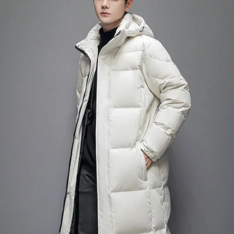 Gmiixder Unisex Warm Down Jacket Mens Thick Hooded Solid Zipper Parkas Womens Over-the-Knee Extra Long Winter Padded Jacket 241015