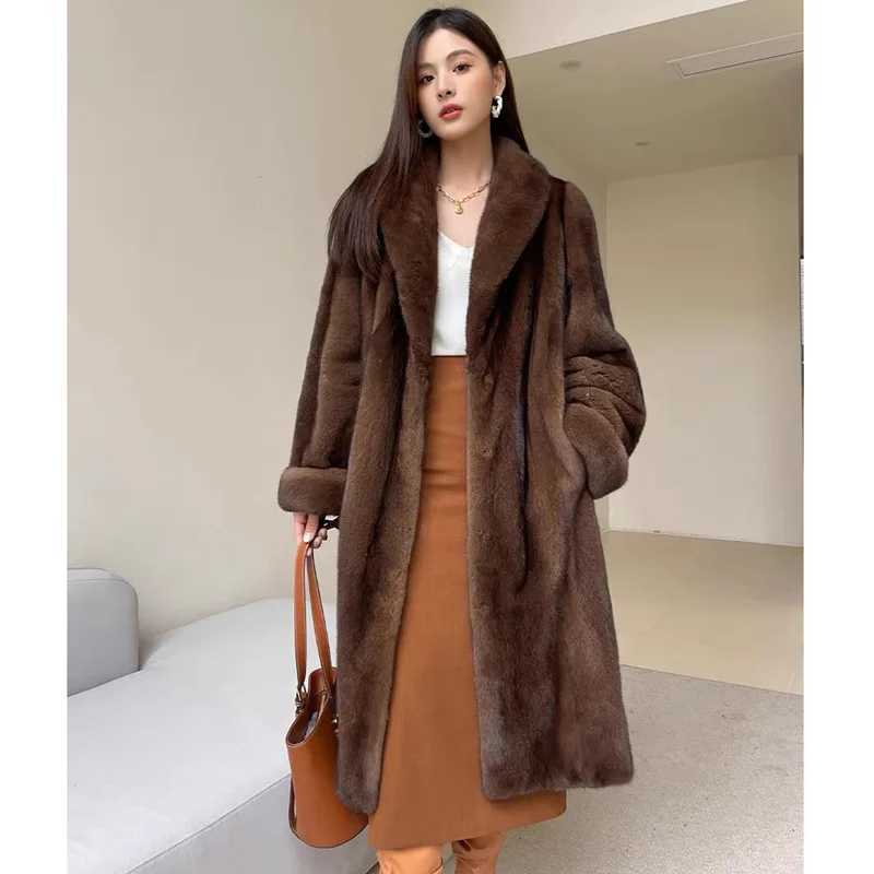 Winter thick and warm long faux fur coat for women long sleeved plus size luxurious high-quality fur coat lapel top loose winter jacket W241010