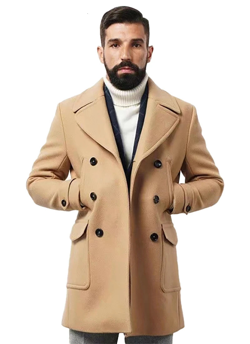 2024 British style mens clothing midlength longsleeved woolen coat autumn and winter 241010
