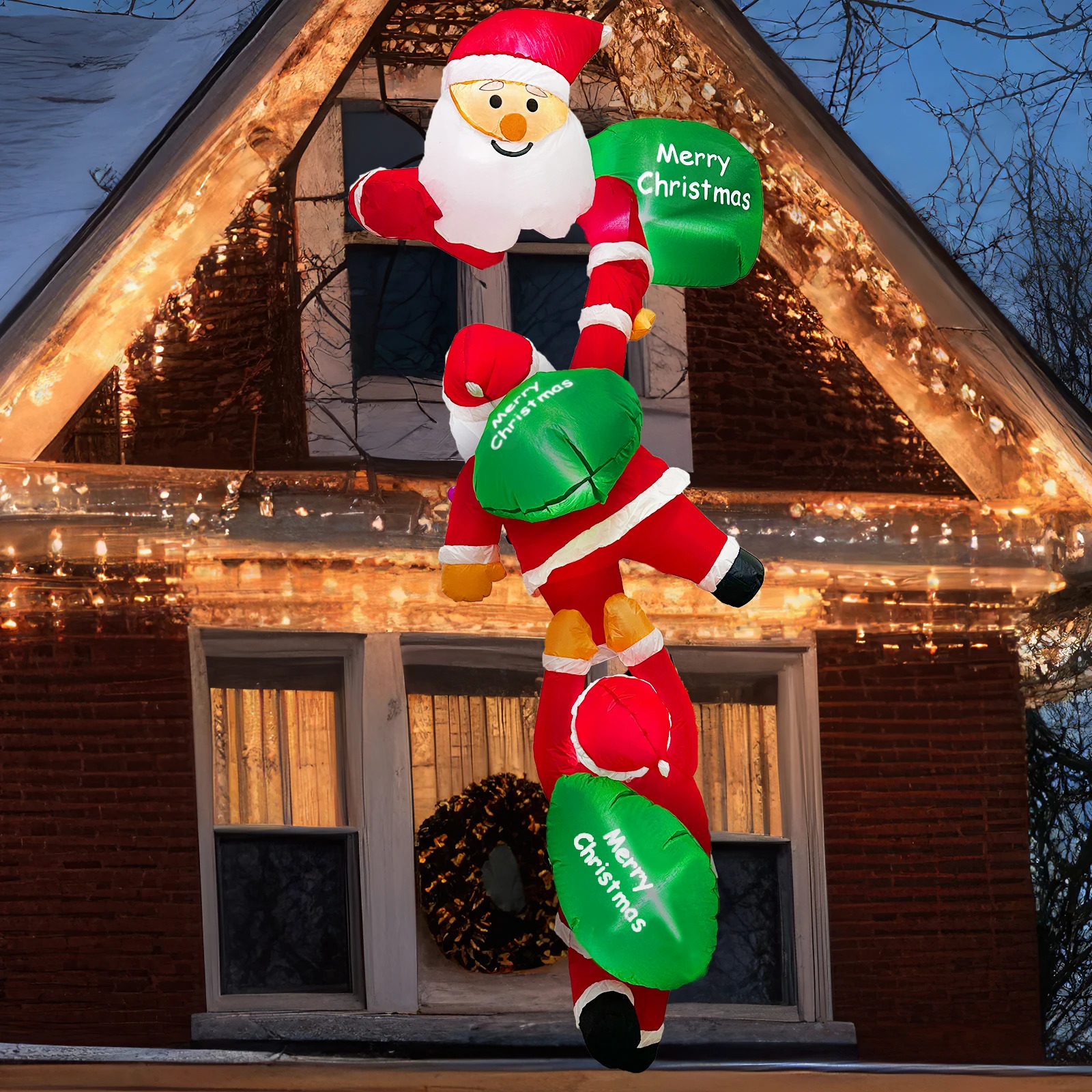 8-Foot Christmas Climbing Santa Claus with Built in LED Inflatable Santa Claus Outdoor Windows Eaves 241008