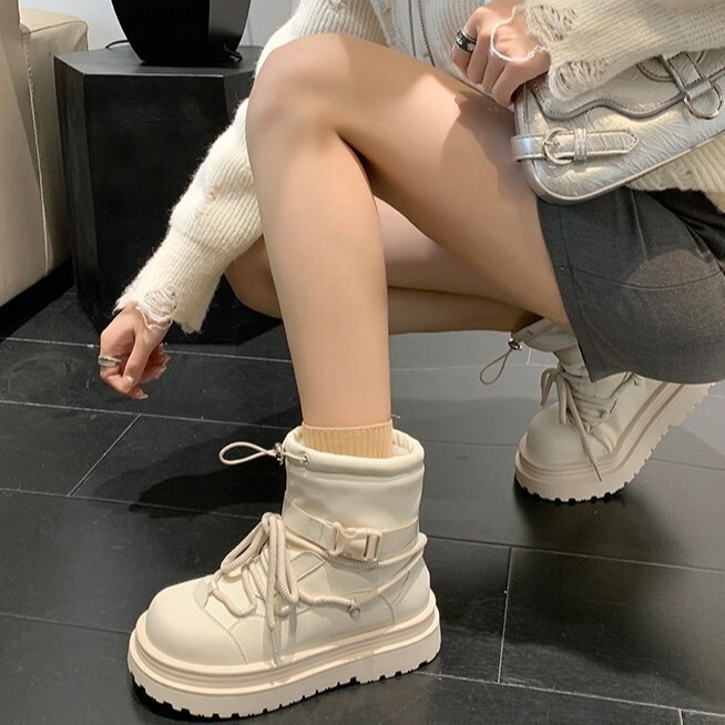 ddmytiger Thick soled snow women 2024 new model with plush for children's autumn and winter thick cotton shoes Martin boots ddmythur