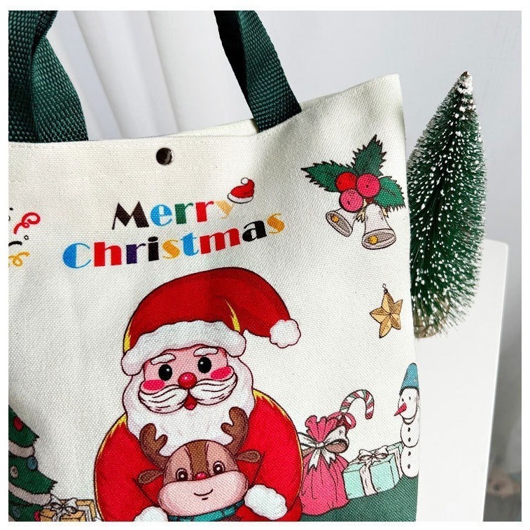 2025 Gift gift canvas cloth bag cartoon Santa Bag Claus apple safe fruit tote bag