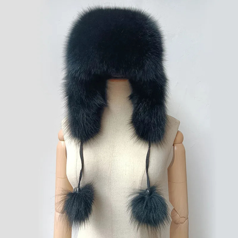Real Women Fox Fur Hat With earflap Warm Winter Ladies Thick Real Raccoon Fur Hats Russia Geunine Fox Fur Cap 241009
