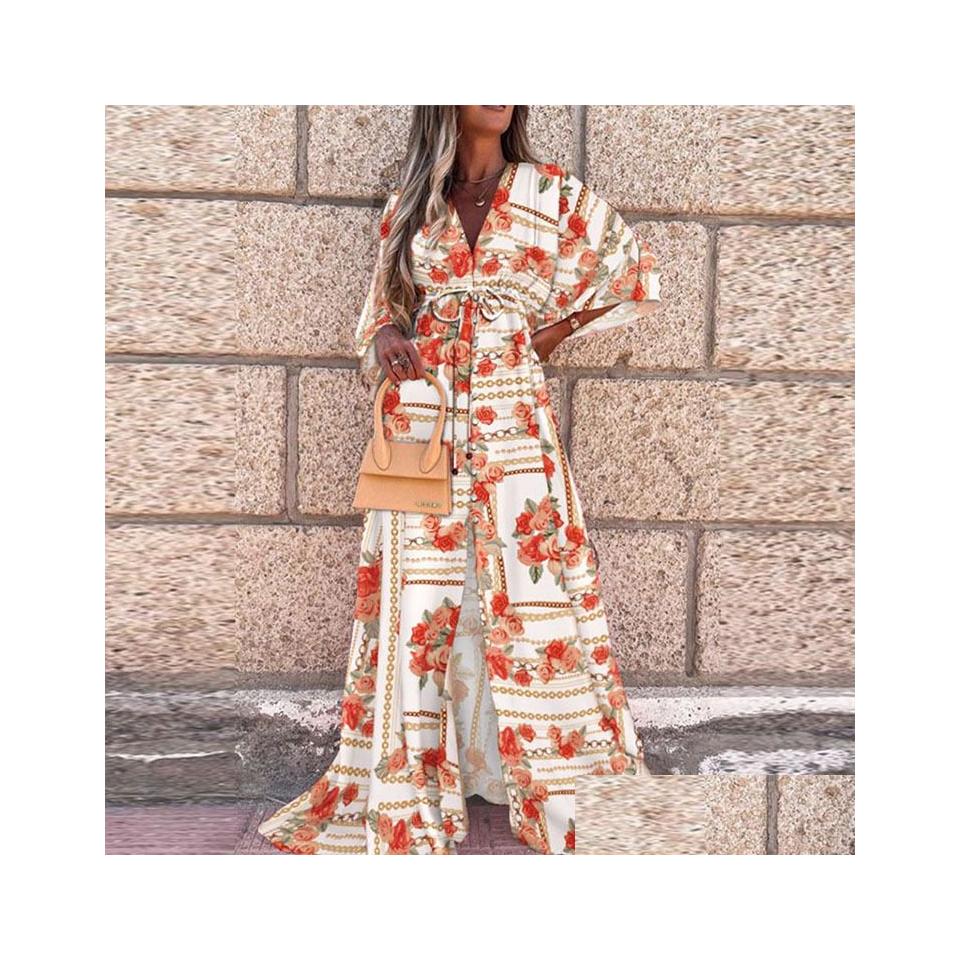 Basic Casual 2023 Springsummer New Y Vneck Lace Up Single Breasted Beach Dress For Women 230724 Drop Delivery Apparel WomenS Cloth Otf9M