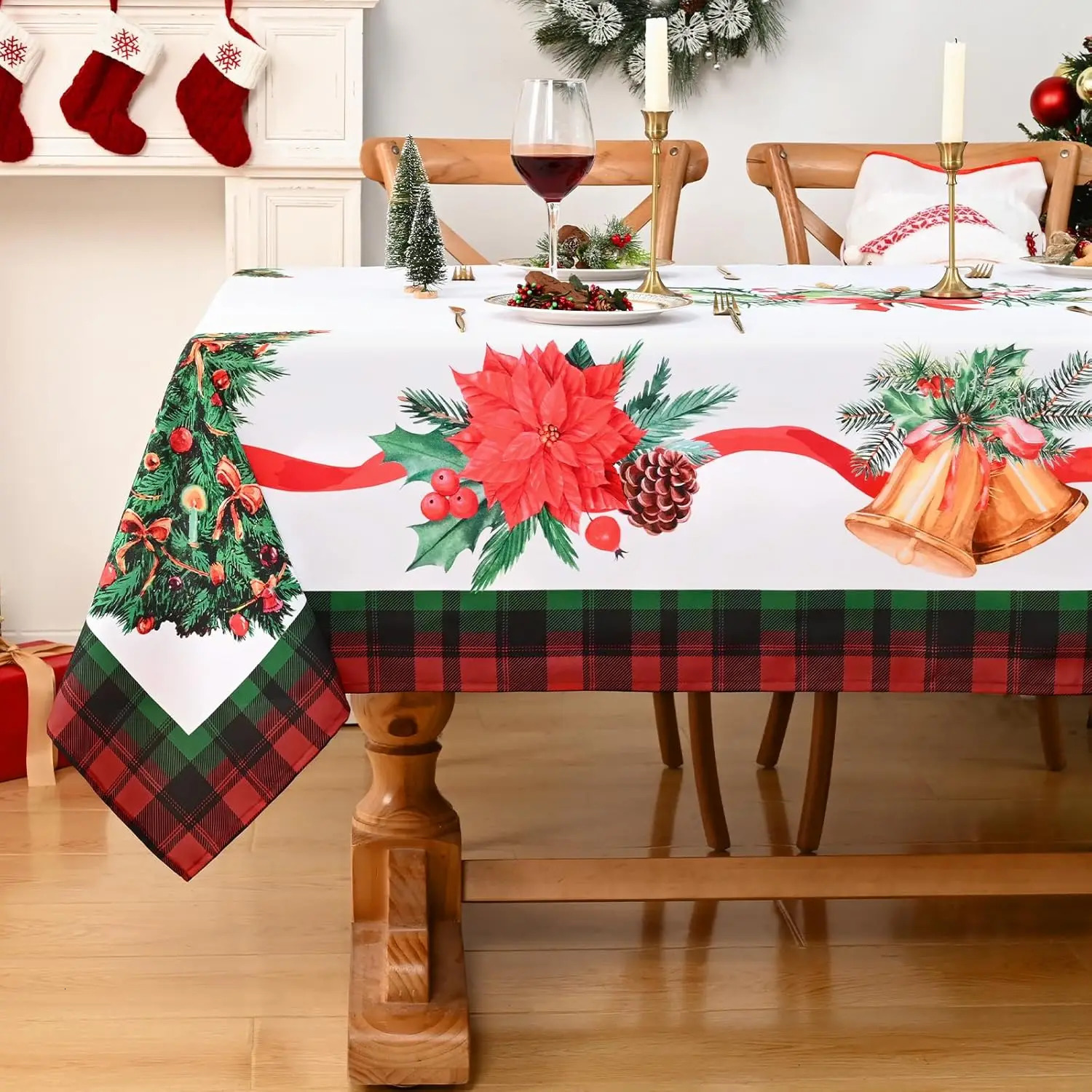 Santa Claus snowman red tablecloth party decoration winter Christmas pine needle table cover dining table decoration navigation decoration 241015