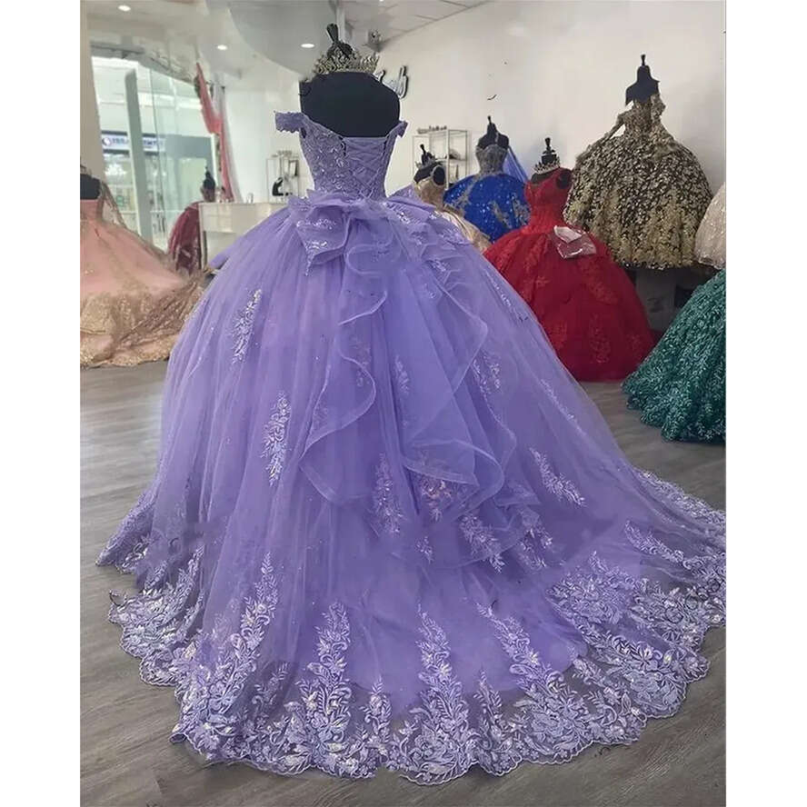 The Lilac Purple Off Shoulder Quinceanera Dress Appliques Birthday Party Gowns Beaded Ball Gown Prom Dresses Vestido De 15 Anos Bc18960 es