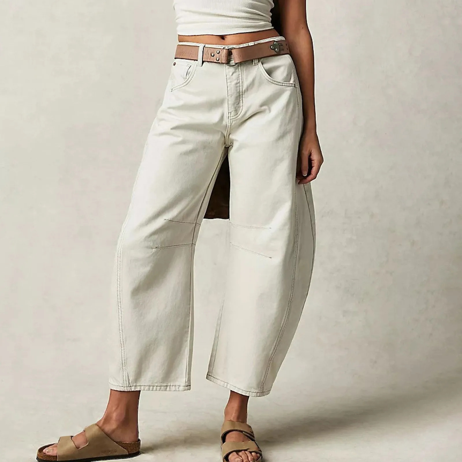 2024 Cropped Pant Y2k Barrel Jeans Streetwear Ladies Denim Trousers Korean Fashion Loose Baggy 241014
