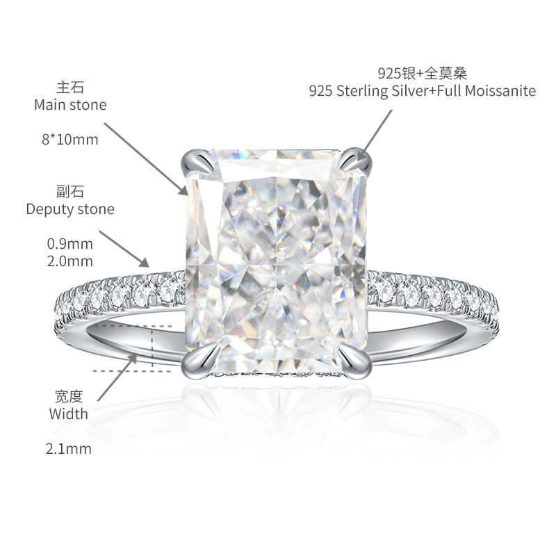 Charming Women Moissanite Band Ring 925 Sterling Silver White Gold Plated 4ct Flashing Moissanite Diamond Rings for Women Girls Women Promise Engageme