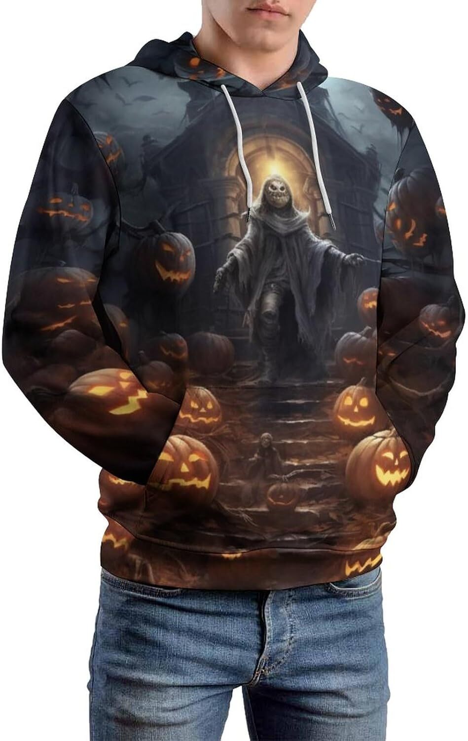 Hoodie for Mens Womens Unisex Psychedelic Skull Halloween Ghost Hoodie Pumpkin Lantern Sweatshirt Hoodie Graphic Hoodies sweatshirt Fashion Trends