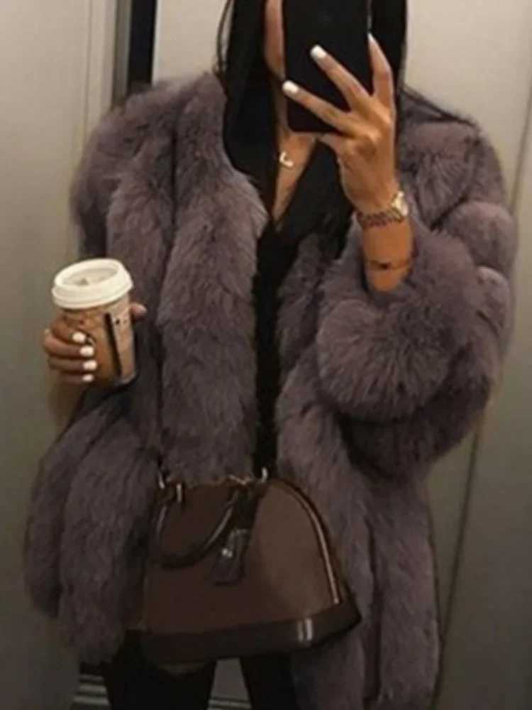 2024 Autumn Winter Female Korean Fashion Long Faux Fur Jacket Women Coats Loose Casual Warm Long Sleeve Outerwears OvercoatX4