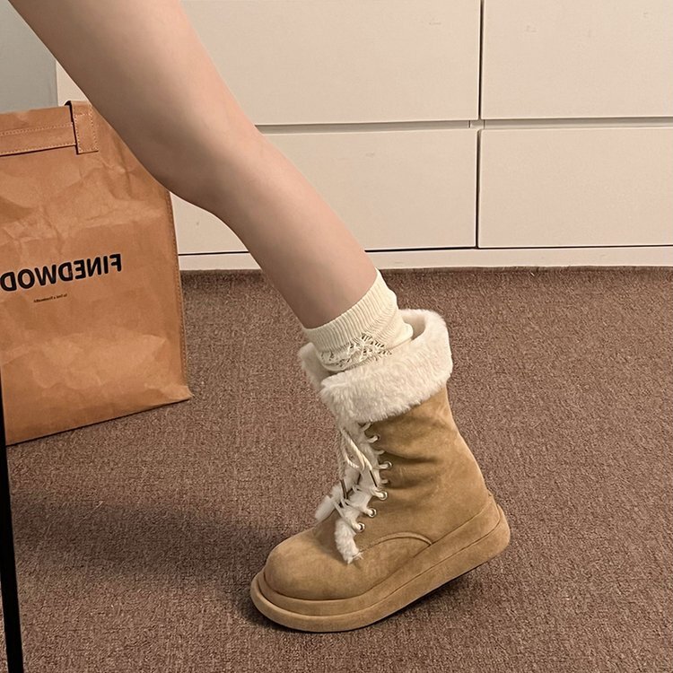 ddmytiger 2024 Winter New Velvet Knight Warm Mid Leg Martin Strap Hairy Snow Boots for Women ddmythur