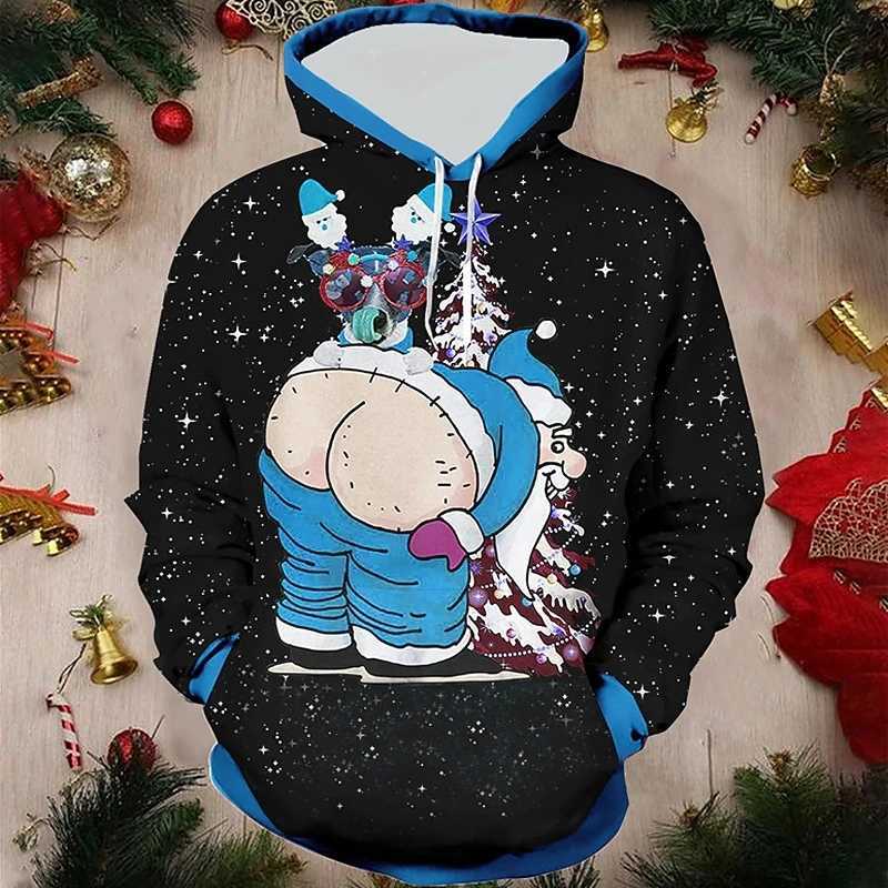 Interesting Santa Claus print mens sportswear hip-hop trend Harajuku y2k clothing fashion casual hoodie autumn loose zipper Y241016