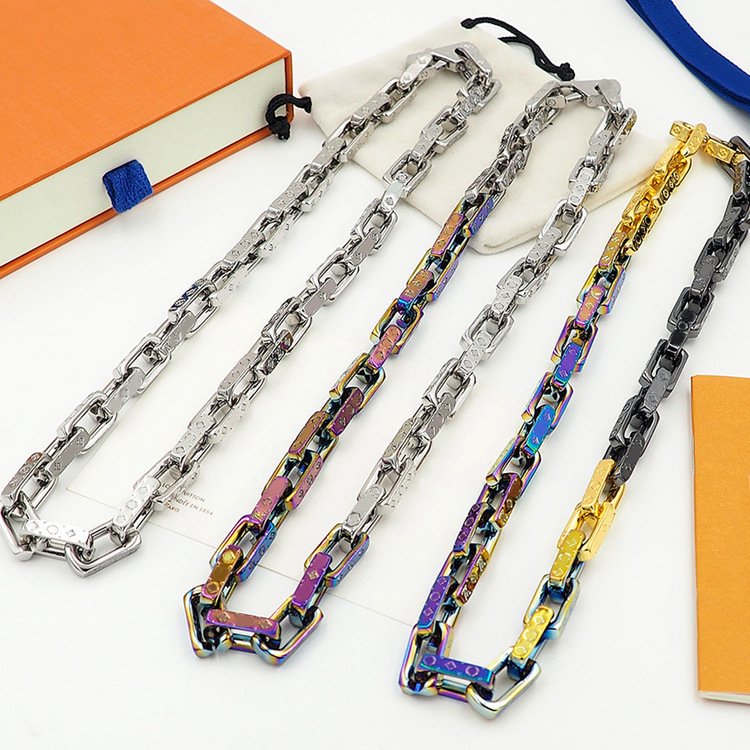 Letter Multi-pattern Chain Big Necklace Couple Luxury Jewelry Fashion Retro Trend Party Gift