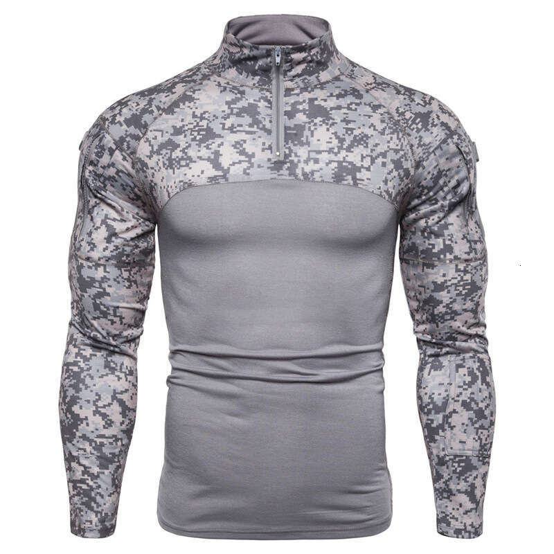 2025 Military Battlefield Outdoor Elastic Fitness Camo Long sleeved T-shirt Zipper Pocket Men's Clothing