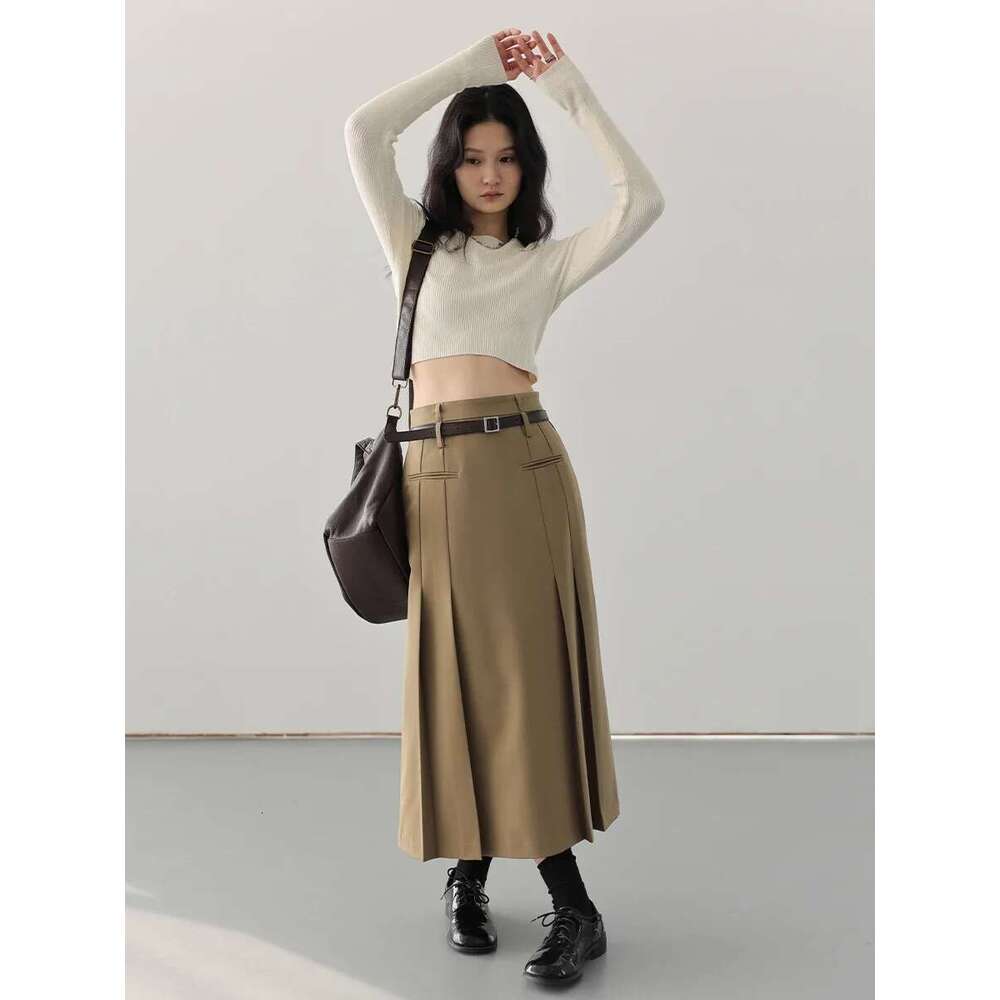 CHIC VEN British High Waist Pleated Solid A-E Women's Long Skirt Woman Clothes Outerwear Spring Autumn Fashion 2024