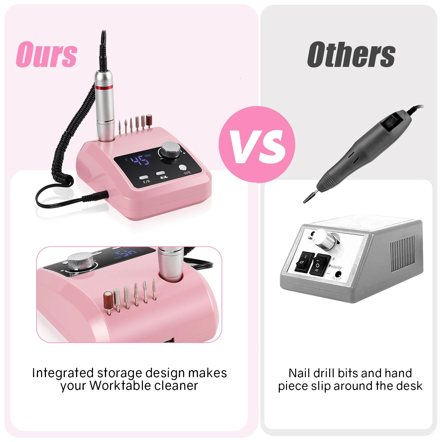 45000RPM low vibration professional nail milling machine with pause mode control device suitable for salon home use 241007
