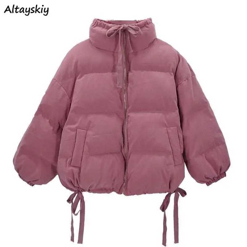 Parkas Womens Unique Bow Sweet Pink Turtle Neck Thick Womens Winter Jacket Ulzzang Lace Splicing Elegant Womens Casual Comfort M241011