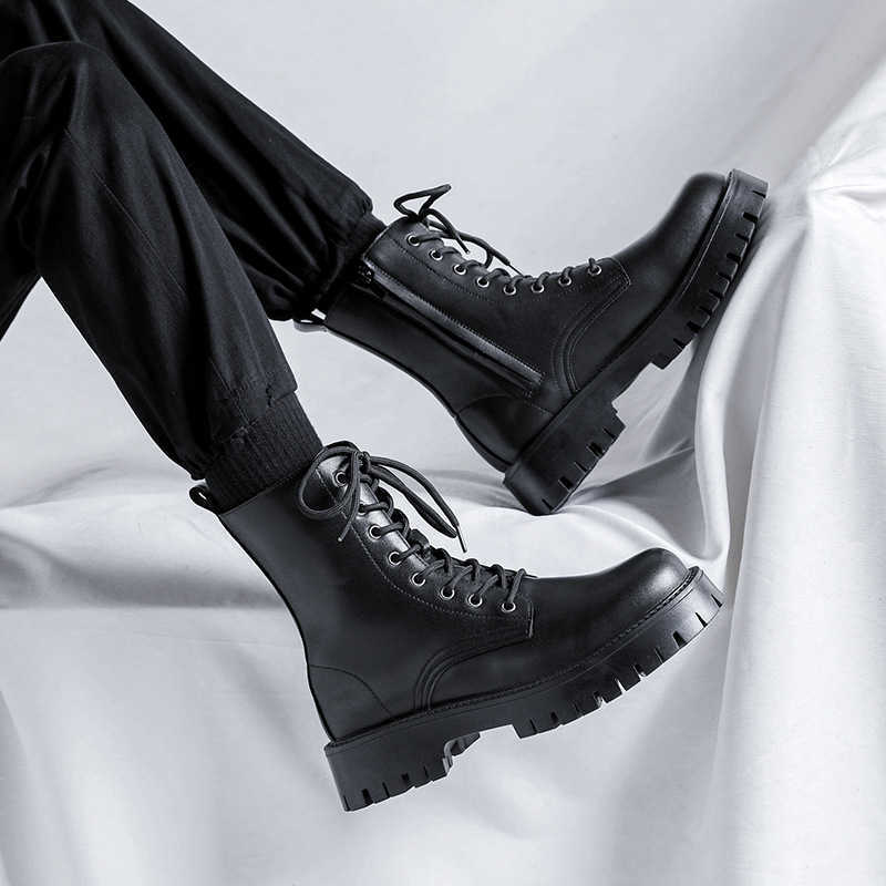 Martin Boot British Style Black Martin Boots Mens Cool Side Zipper Work Clothes Motorcycle Boots Thick Sole High Top Shoes Fashion Boots 240927