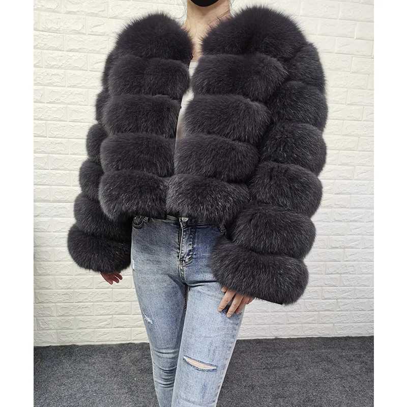 2024 Luxury Grey Furry new style real fur coat natural fur jacket female winter warm leather fox fur coat high quality fur vestX241016
