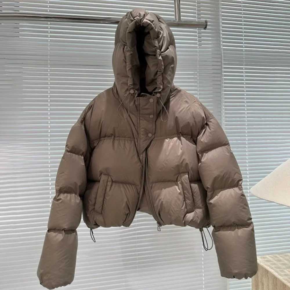 Autumn and winter leisure park womens fashionable womens white duck down jacket with hood warm size thick coat womens coat M241011