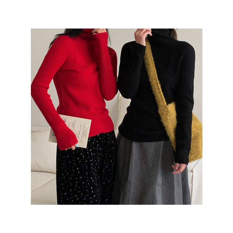 100% All Wool Seamless Knit Pit Stripe Turtleneck Sweater Loose Casual Basic Autumn and Winter High Quality Inner Sweater designer women's clothi