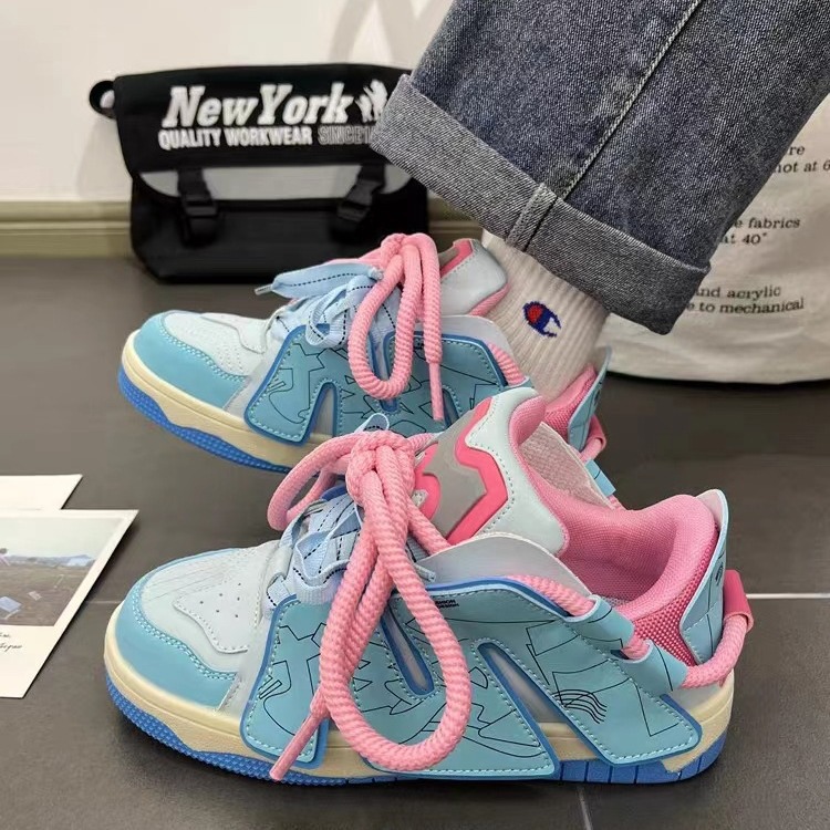 Men's and Women's Autumn Thick Soled Retro Contrasting Letter Casual Board Shoes