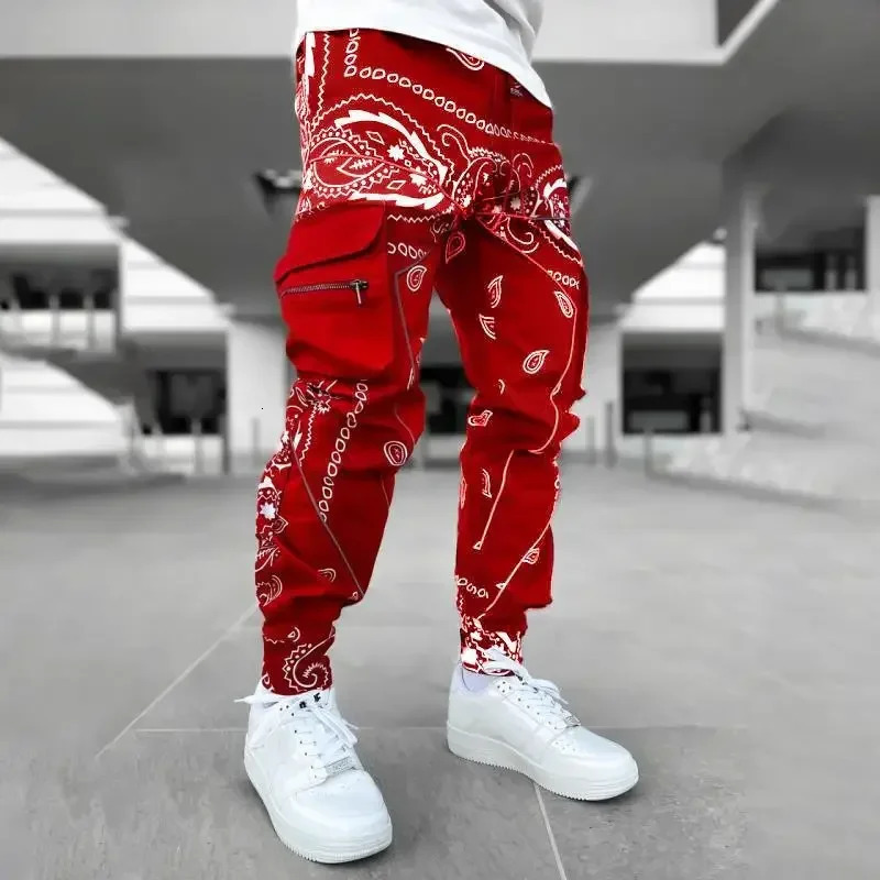 Printed Cashew Flower Harem Pants Men European and American Style Loose High Street Multi-pocket Overalls Mens Feet 241014