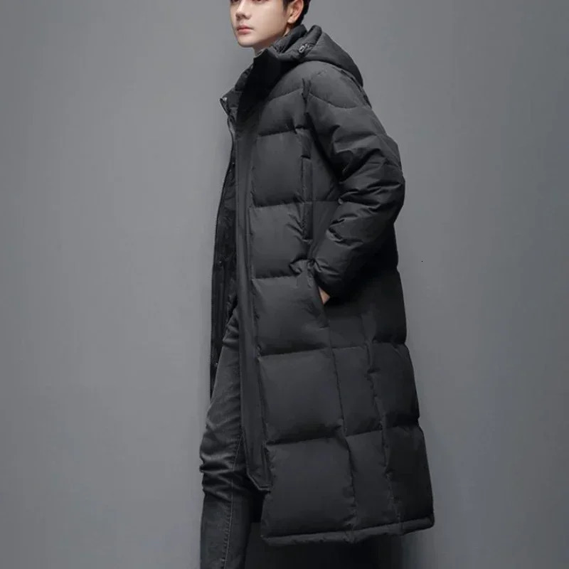 Gmiixder Unisex Warm Down Jacket Mens Thick Hooded Solid Zipper Parkas Womens Over-the-Knee Extra Long Winter Padded Jacket 241015