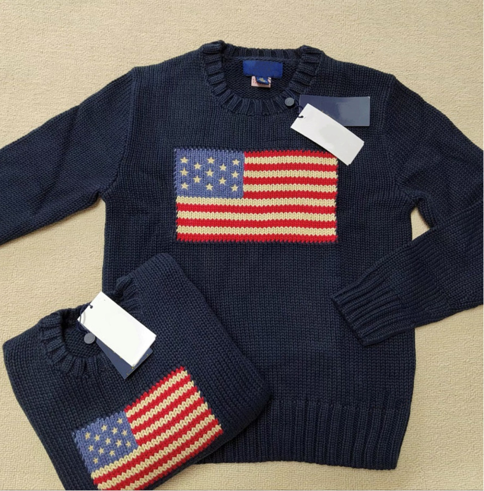 High quality European and American flag mens polos T-shirt with bear pattern woven solid color casual knit pullover ptes