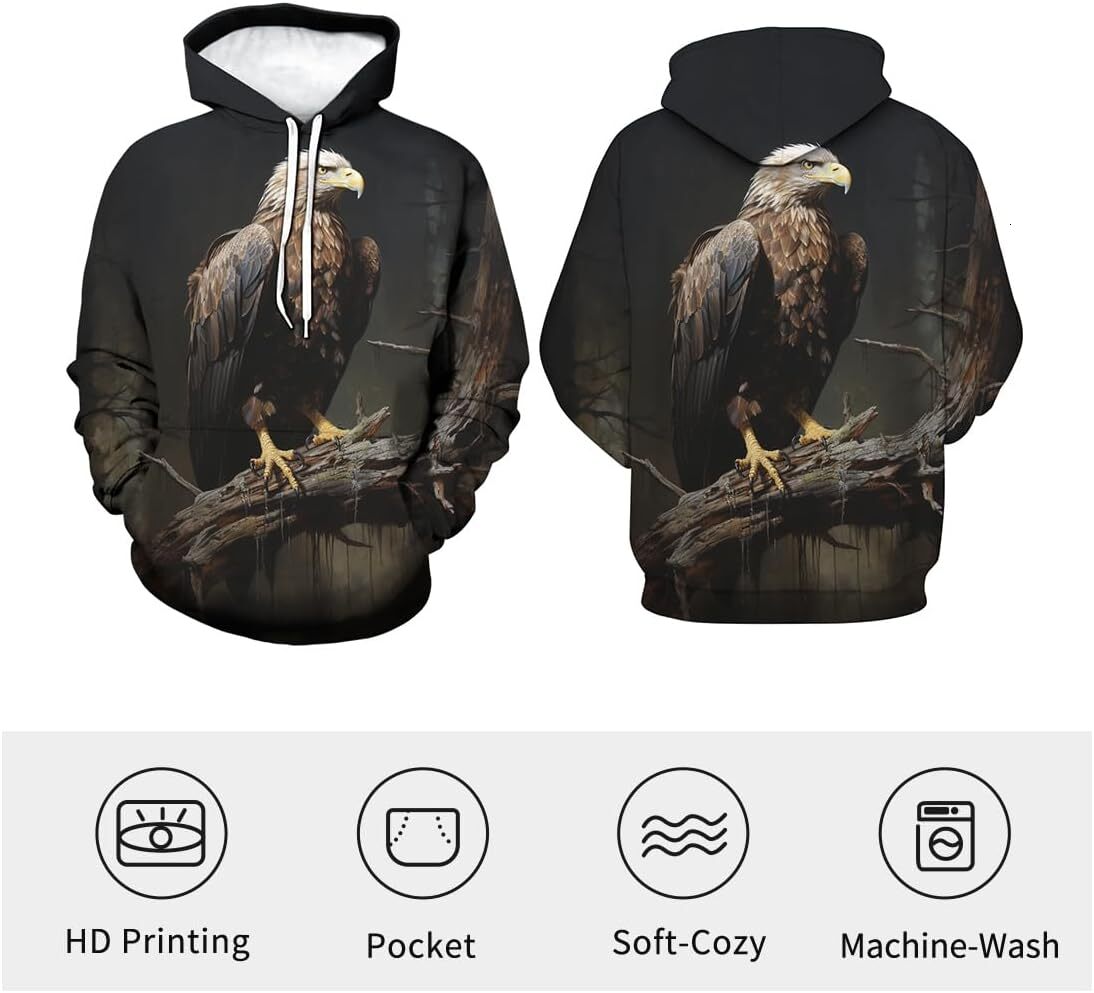 Hoodie for Mens Womens Unisex Novelty Bald Eagle Flag Hoodie 3D Printed Funny Pattern Pullover Hoodies Graphic Hoodies sweatshirt Fashion Trends hands