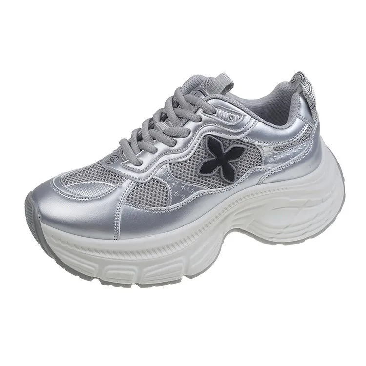 All-Match Mesh Designer Shoes Women's Spring 2024 Round Toe Platform Sole Heightened Casual Shoes Jogging Breathable Sneakers